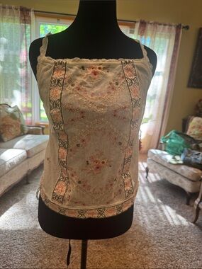 Free People Cream Floral Lace-Trim Camisole